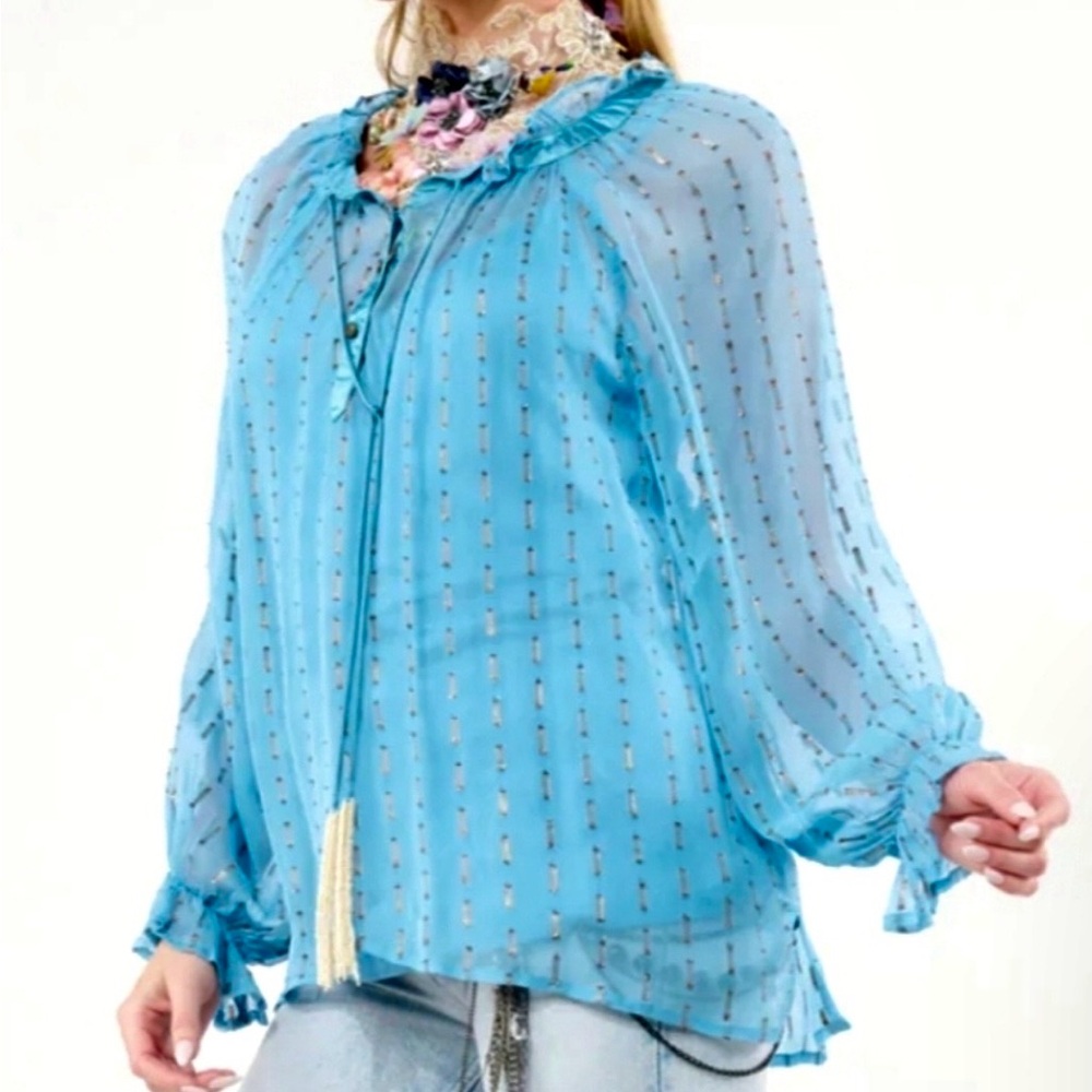 Chic Blue Sheer Blouse